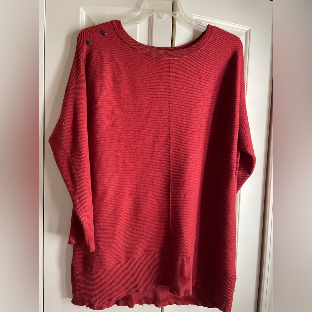 Women's Red Sweater with Button Detail